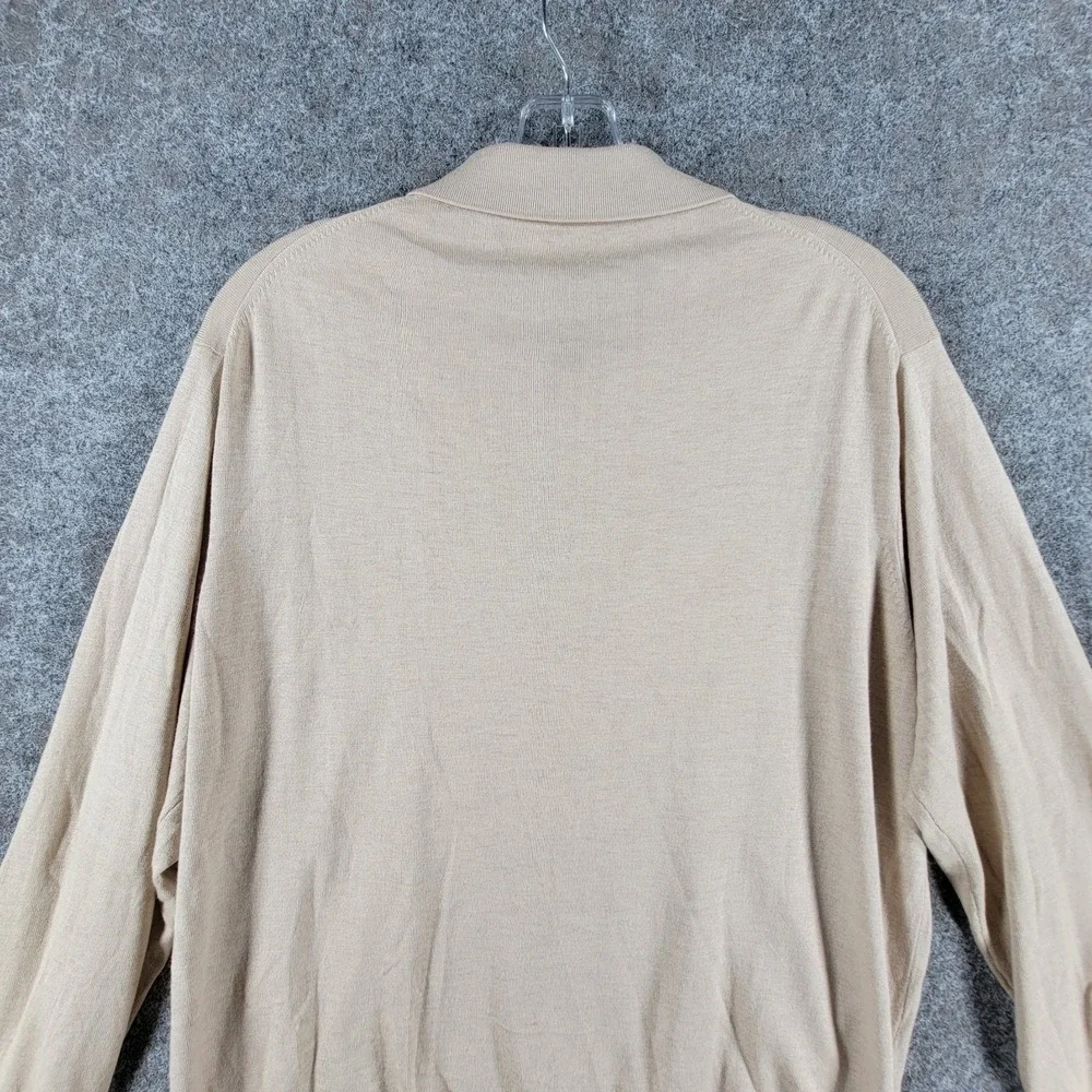 Tricots St. Raphael Polo Sweater‎ Mens M Ivory Silk Outdoor Long Sleeve 3 Button